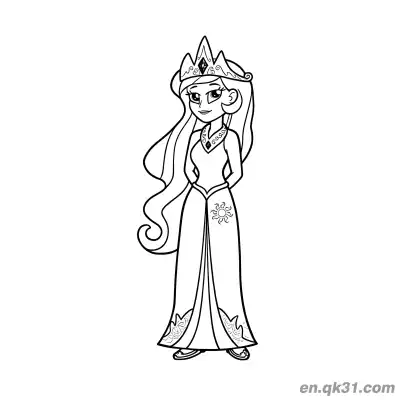 Free printable Princess Celestia Human Form with Crown and Sun Embellished Gown Coloring Page coloring page