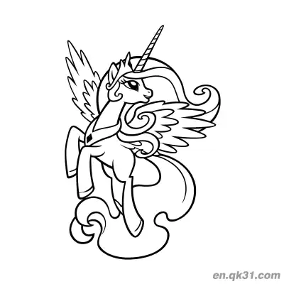 Free printable Princess Celestia Pony Form with Spread Wings Amidst Clouds Coloring Page coloring page
