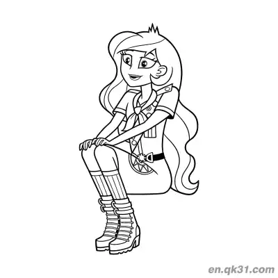 Free printable Princess Celestia Human Form Explorer Outfit Sitting with Boots Coloring Page coloring page