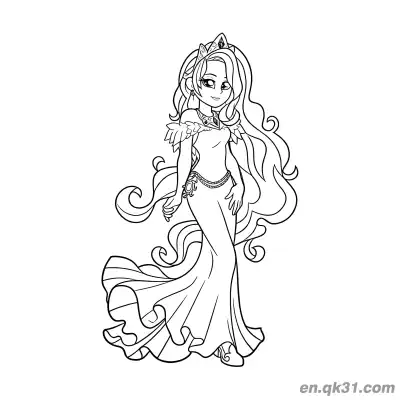 Free printable Princess Celestia Human Form Gorgeous Mermaid Gown with Crown Coloring Page coloring page