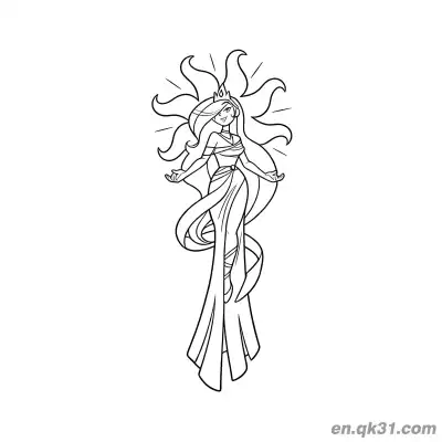 Free printable Princess Celestia Human Form Sun Ray Hair Magical Pose Coloring Page coloring page