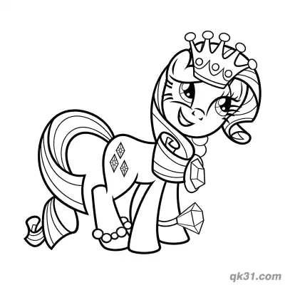 Free printable Rarity Queen with Crown and Sparkling Gems Coloring Page coloring page