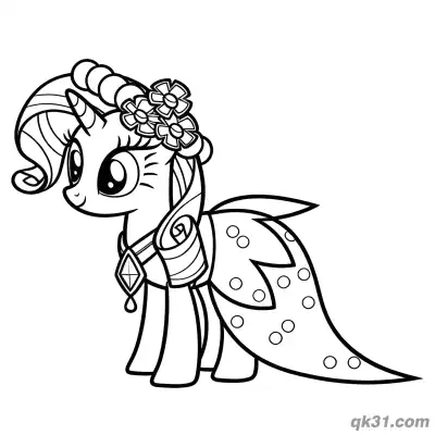 Free printable Rarity with Flower Headpiece and Flowing Gown Coloring Page coloring page
