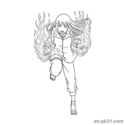 Free printable Hinata Hyuga Chakra Flame Burst Naruto Coloring Page coloring page