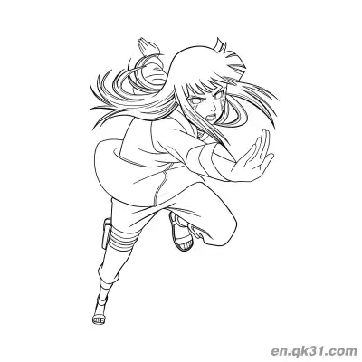Free printable Hinata Hyuga Diving Assault Battle Naruto Coloring Page coloring page
