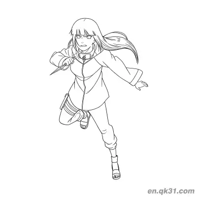Free printable Hinata Hyuga Kunai Dash Naruto Coloring Page coloring page