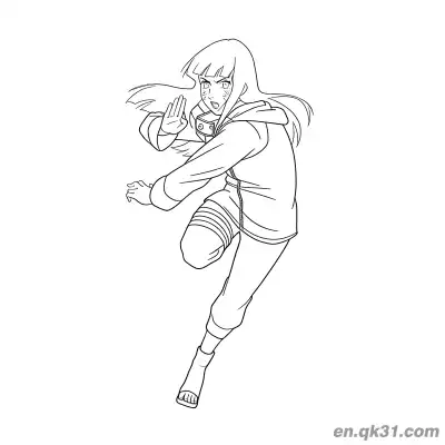Free printable Hinata Hyuga Leaping Battle Stance Naruto Coloring Page coloring page