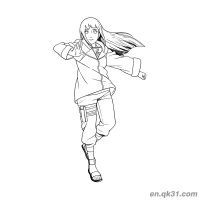 Free printable Hinata Hyuga Leaping Hand Seal Battle Naruto Coloring Page coloring page