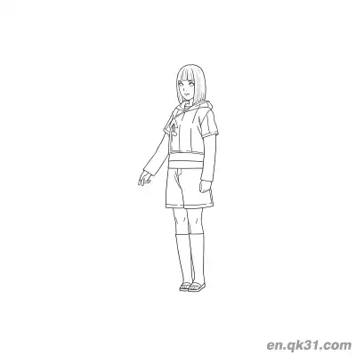 Free printable Hinata Hyuga Shorts Casual Outfit Naruto Coloring Page coloring page