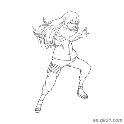 Free printable Hinata Hyuga Side Battle Stance Naruto Coloring Page coloring page