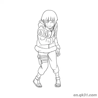 Free printable Hinata Hyuga Winter Outfit Walking Naruto Coloring Page coloring page