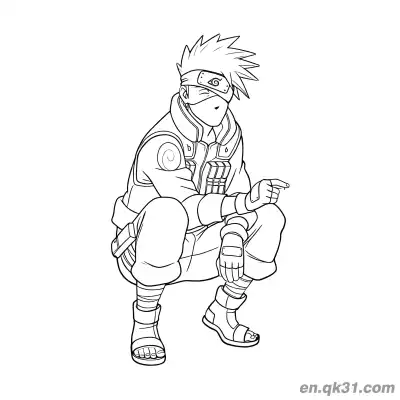 Free printable Kakashi Hatake Crouching Stance Naruto Coloring Page coloring page