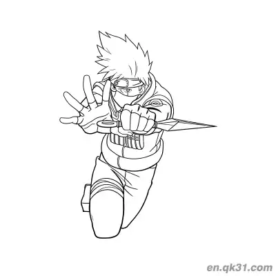 Free printable Kakashi Hatake Kunai Dash Battle Naruto Coloring Page coloring page