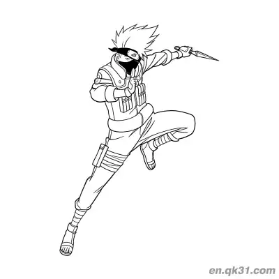 Free printable Kakashi Hatake Kunai Leaping Battle Naruto Coloring Page coloring page