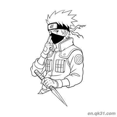 Free printable Kakashi Hatake Kunai Thinking Pose Naruto Coloring Page coloring page