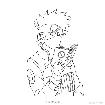 Free printable Kakashi Hatake Reading Makeout Tactics Close Up Naruto Coloring Page  coloring page