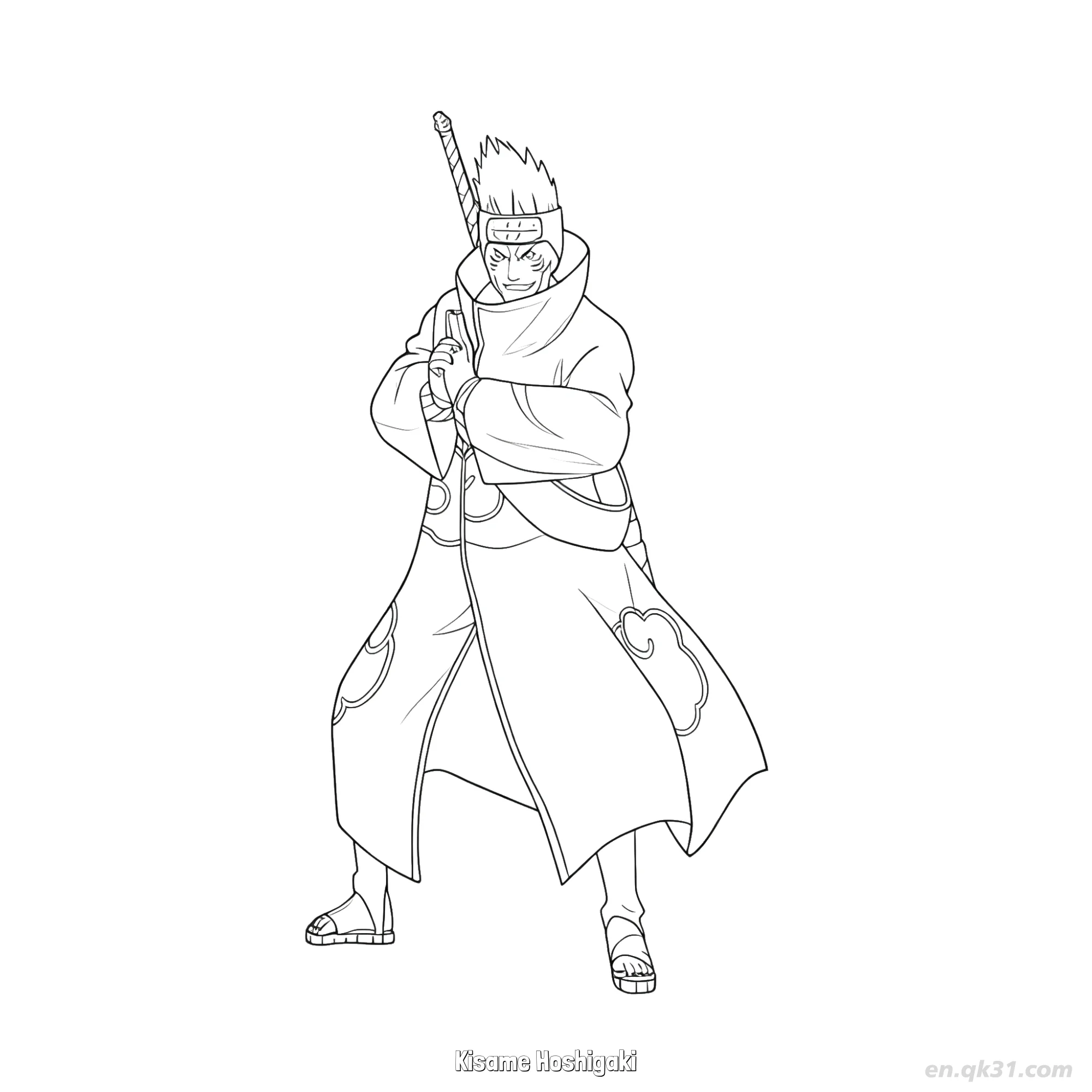 Kisame Hoshigaki Samehada Robe Stance Naruto Coloring Page  – Free Printable Coloring Page for Kids and Adults