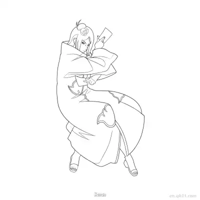Free printable Konan Paper Jutsu Defensive Stance Naruto Coloring Page  coloring page
