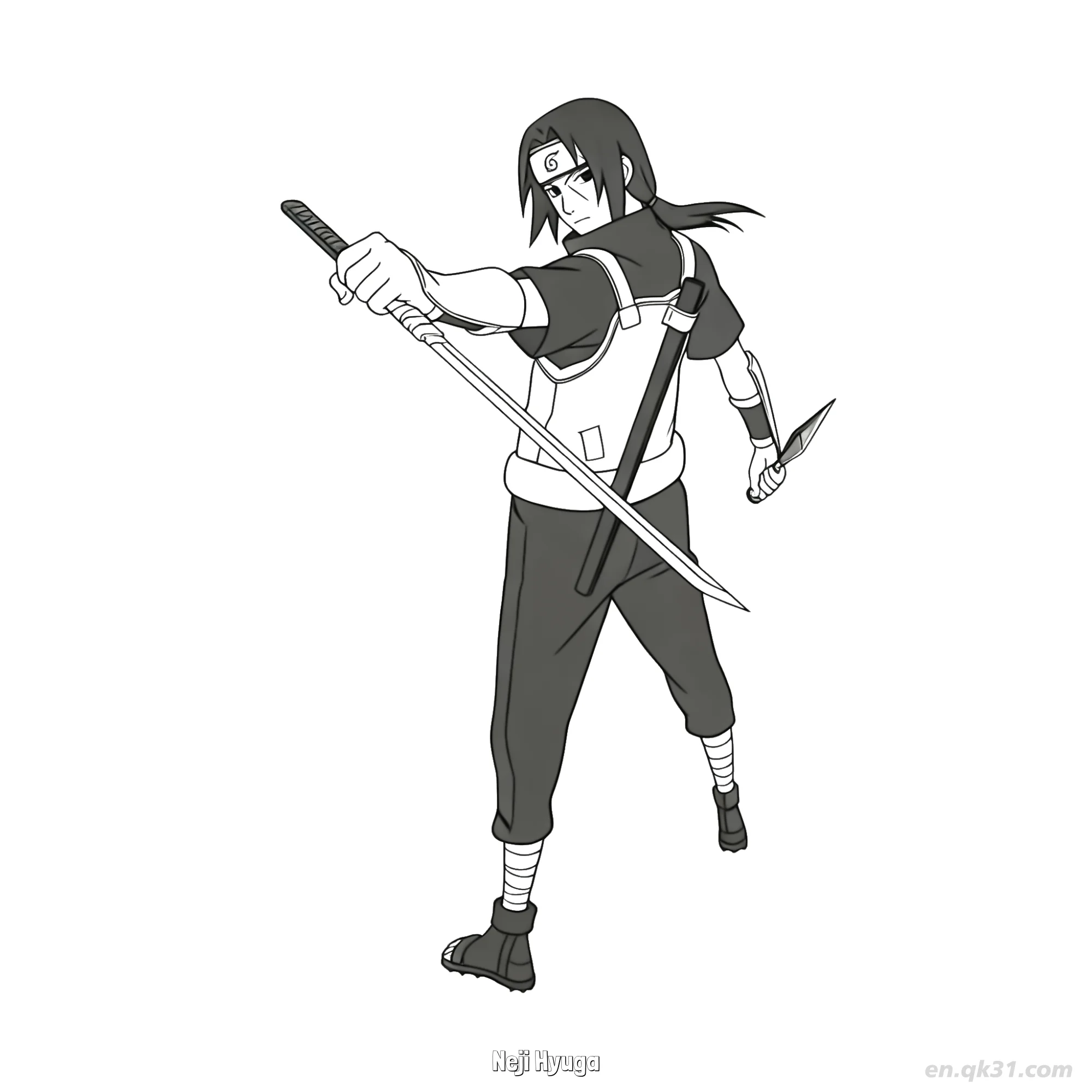 Neji Hyuga Gentle Fist Master Naruto Coloring Page  – Free Printable Coloring Page for Kids and Adults