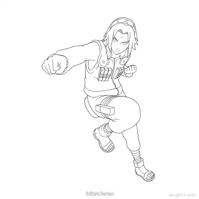 Free printable Sakura Haruno Full Body Battle Stance Naruto Coloring Page  coloring page