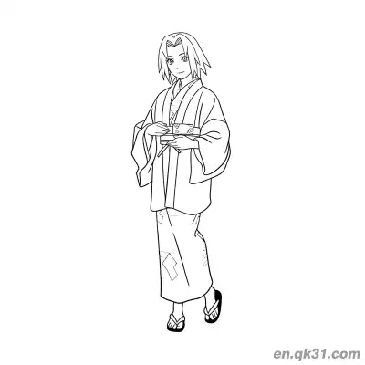 Free printable Sakura Haruno Kimono Outfit Naruto Coloring Page coloring page