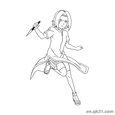 Free printable Sakura Haruno Kunai Leaping Battle Naruto Coloring Page coloring page