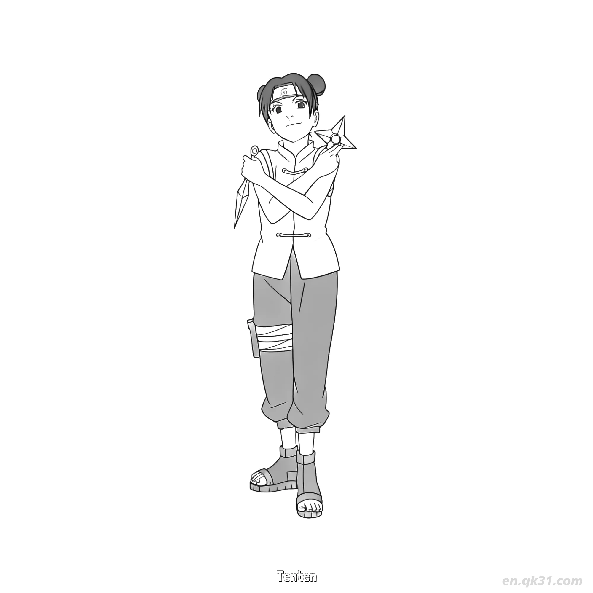 Tenten Weapon Master Throwing Naruto Coloring Page  – Free Printable Coloring Page for Kids and Adults
