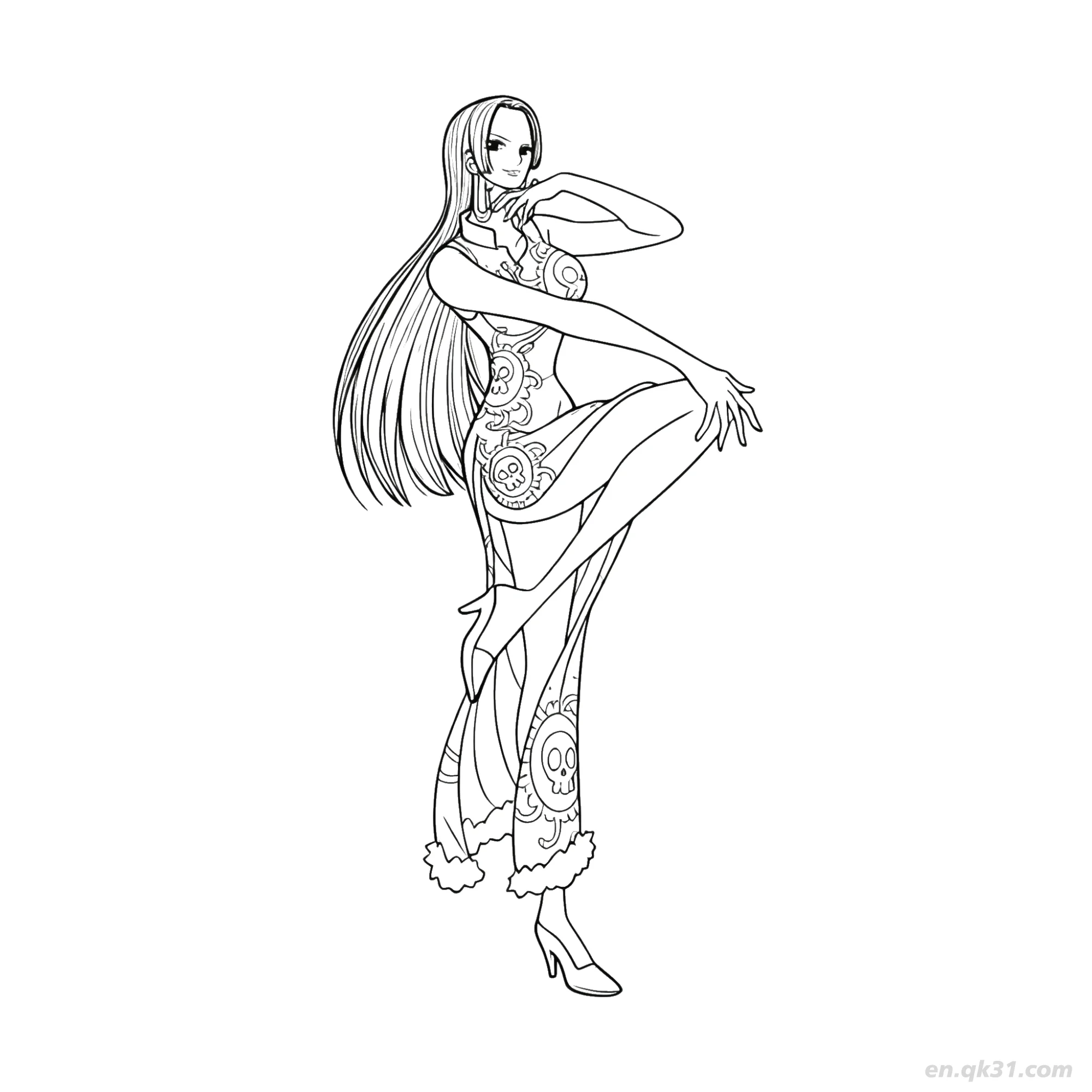 Boa Hancock Cheongsam Leg Up Pose One Piece Coloring  – Free Printable Coloring Page for Kids and Adults