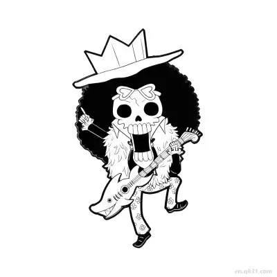 Free printable Brook Chibi Shark Guitar Rock One Piece Coloring  coloring page