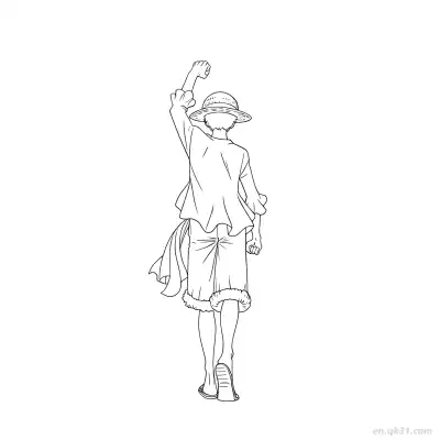 Free printable Luffy Back View Arm Raised One Piece Coloring  coloring page