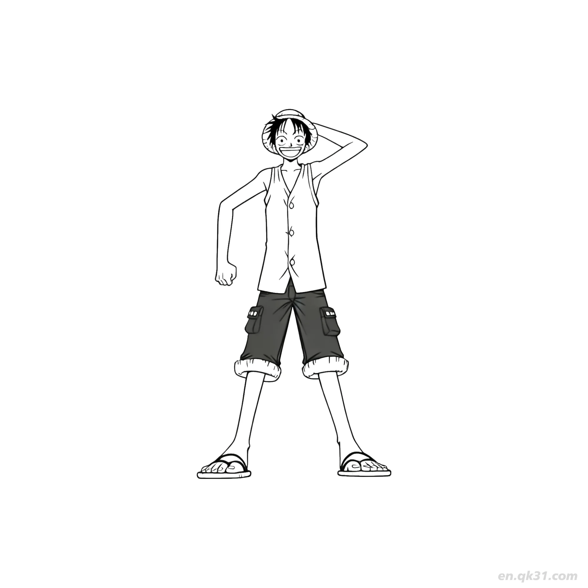 Luffy Full Body Cargo Shorts Stand One Piece Coloring  – Free Printable Coloring Page for Kids and Adults