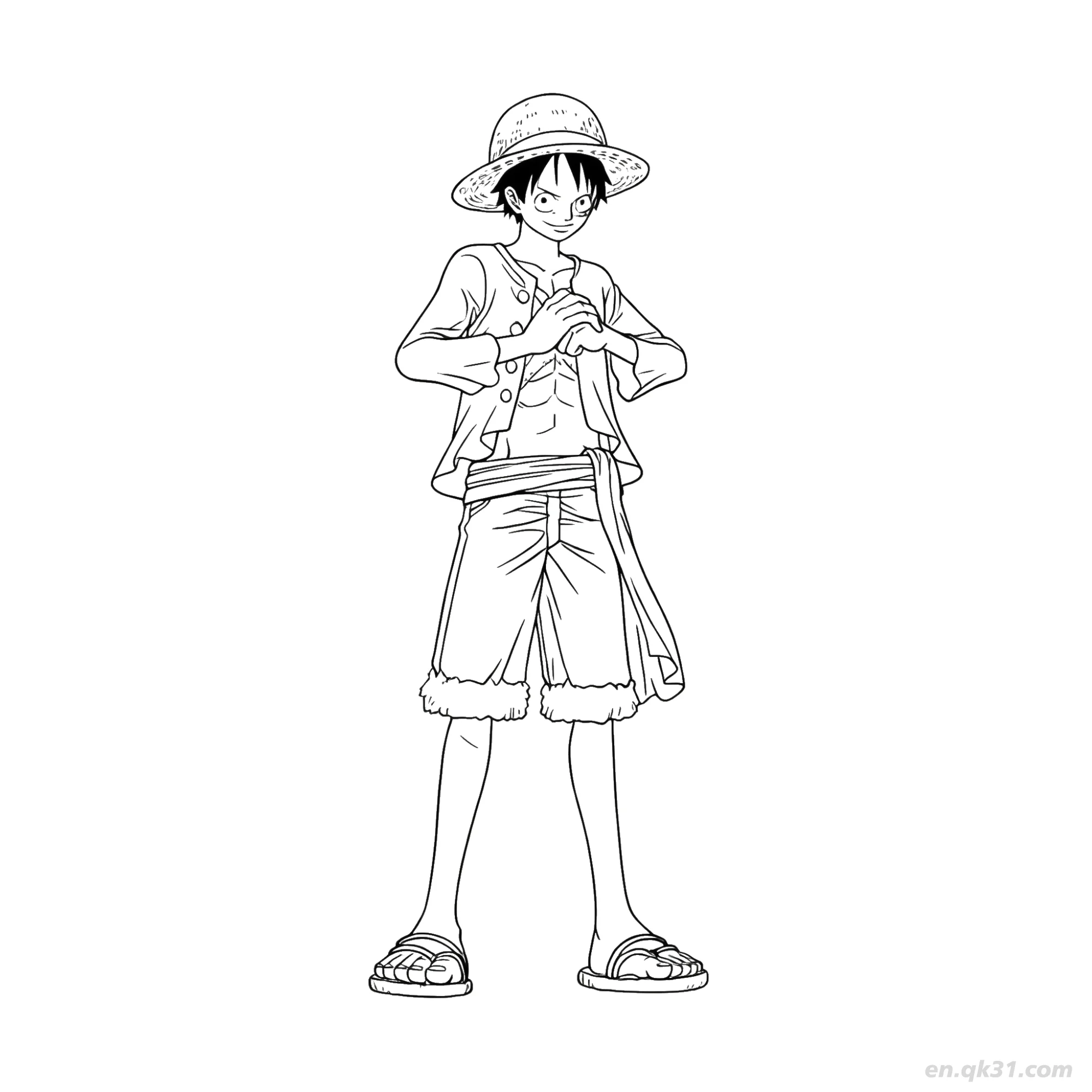 Luffy Full Body Clenched Fists Stand One Piece Coloring  – Free Printable Coloring Page for Kids and Adults