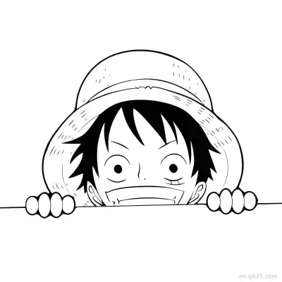 Free printable Luffy Peeking Over Smiling Head One Piece Coloring  coloring page