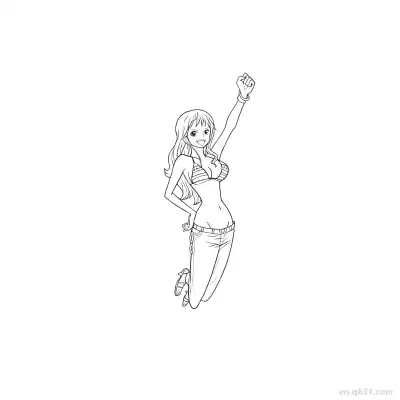 Free printable Nami Jumping Victory Pose Bikini One Piece Coloring  coloring page