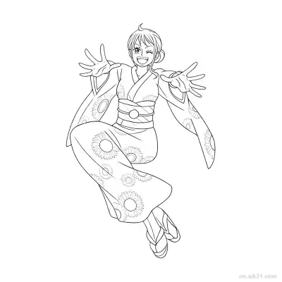 Free printable Nami Wano Kimono Jumping Joyful One Piece Coloring  coloring page