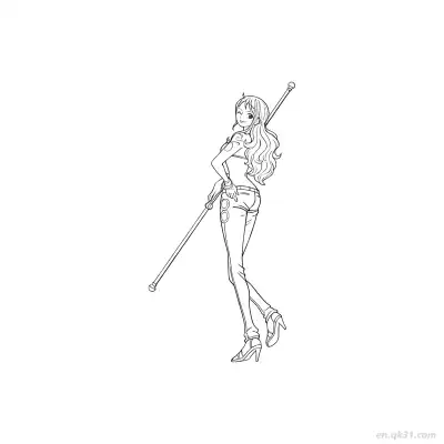 Free printable Nami Winking Clima Tact Back View One Piece Coloring  coloring page