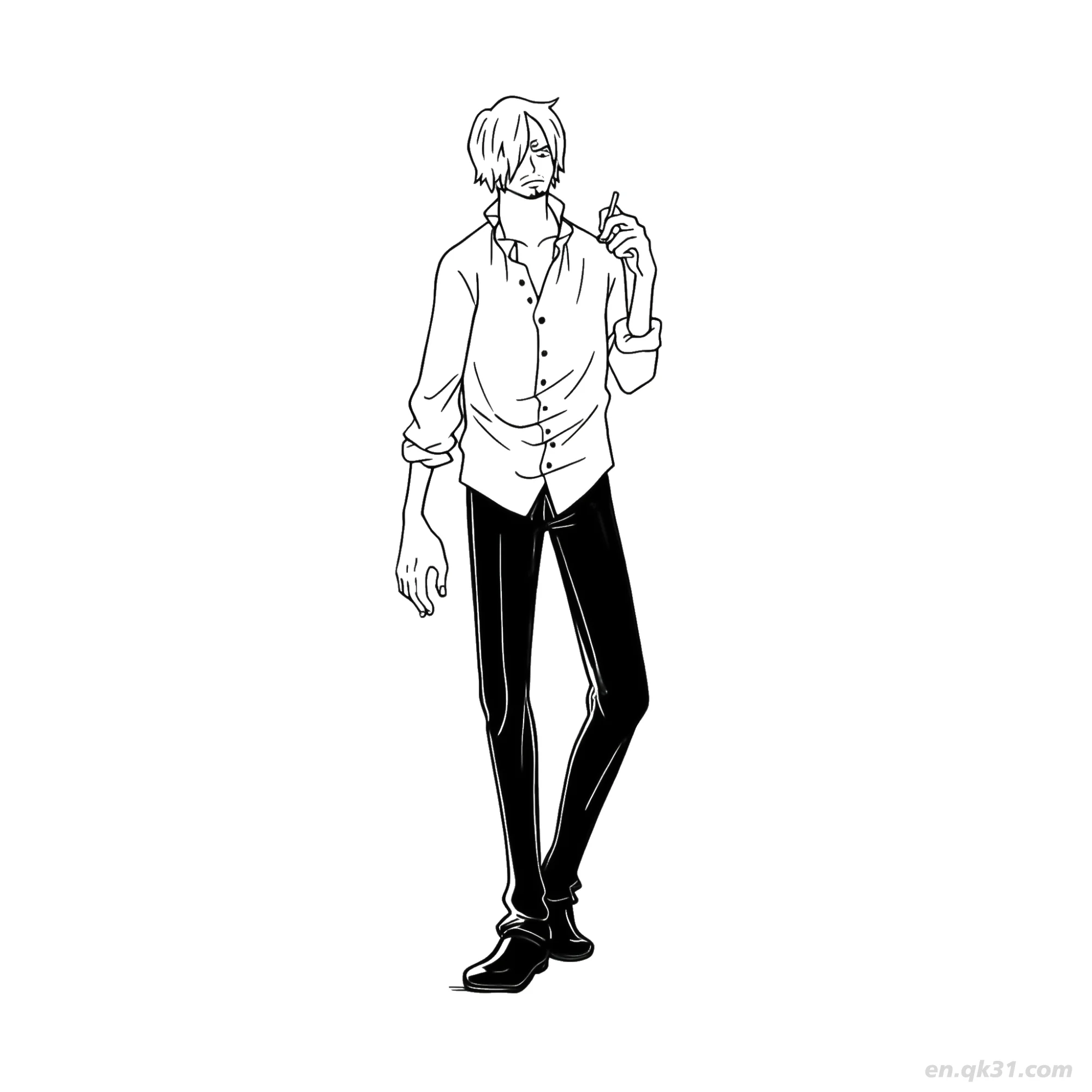 Sanji Casual Shirt Cigarette Full One Piece Coloring  – Free Printable Coloring Page for Kids and Adults