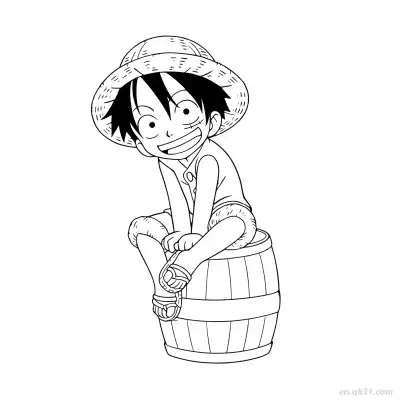 Free printable Young Luffy Sitting on Barrel Cute One Piece Coloring  coloring page