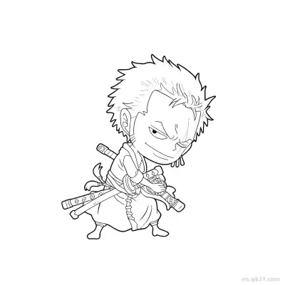 Free printable Zoro Chibi Battle Ready Pose One Piece Coloring  coloring page