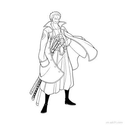Free printable Zoro Cool Coat Long Robe Stand One Piece Coloring  coloring page