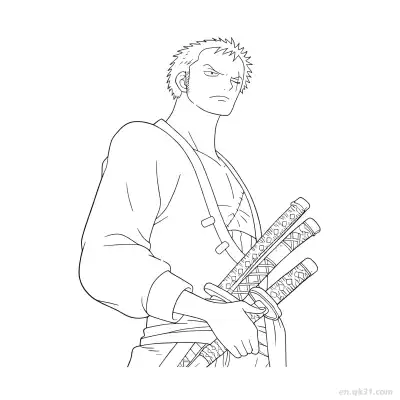 Free printable Zoro Half Body Holding Swords One Piece Coloring  coloring page