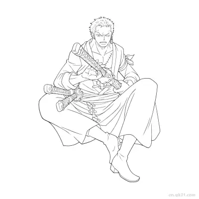 Free printable Zoro Sitting Sword Resting Wano One Piece Coloring  coloring page