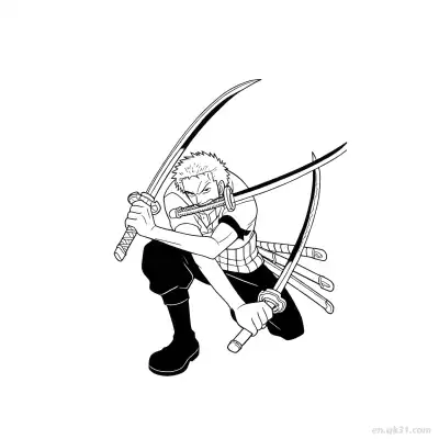 Free printable Zoro Three Sword Kneeling Fight One Piece Coloring  coloring page