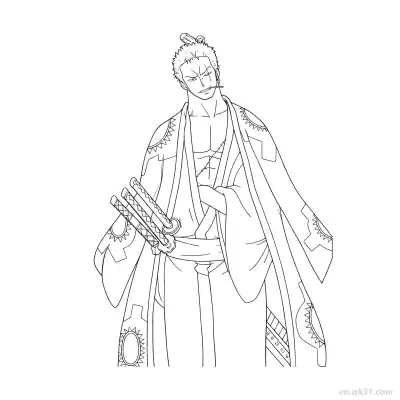 Free printable Zoro Wano Arc Full Body Standing One Piece Coloring  coloring page