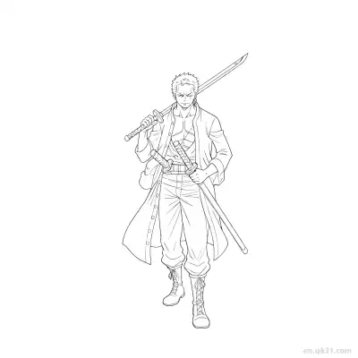 Free printable Zoro Wano Arc Long Coat Stand One Piece Coloring  coloring page