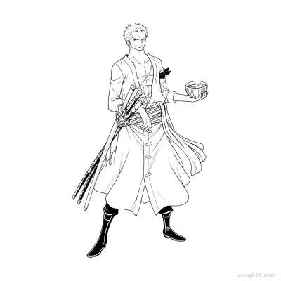 Free printable Zoro Wano Holding Bowl Food Stand One Piece Coloring  coloring page