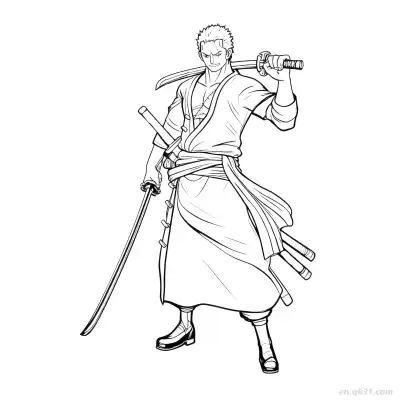 Free printable Zoro Wano Kimono Draw Sword One Piece Coloring  coloring page