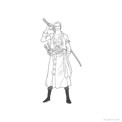 Free printable Zoro Wano Kimono Sword Shoulder One Piece Coloring  coloring page