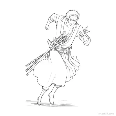 Free printable Zoro Wano Running Full Action One Piece Coloring  coloring page