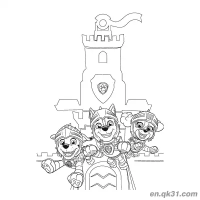 Free printable Paw Patrol Castle Trio Group Coloring Page coloring page